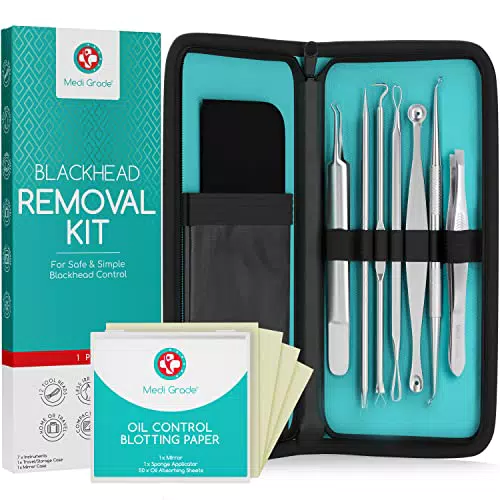 Set di 7 Strumenti Togli Punti Neri, Kit Schiaccia Brufoli e Estrattore Punti Neri Medi Grade