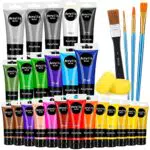 Set di Colori Acrilici, 24 Colori Pittura Acrilica per Dipingere con 4 Pennellin per Tela