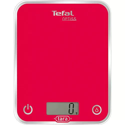 Tefal BC5003 Optiss Glass Bilancia da Cucina Elettronica, Acciaio, Rosso