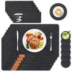 Tencoz Tovagliette Feltro, Set di 6 Tovagliette Americana Lavabili con 6 Sottobicchieri e 6 Tasca Portaposate, nero