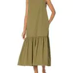 The Drop Ilana Maxi Abito Smanicato In Popeline Con Bordo Amplio da Donna, Capperi Olive, S