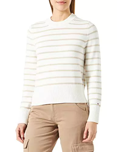 Tommy Hilfiger 1985 Co Jrsy Stitch nk Swt Pullover, Breton STP/Ecru/Light Sandalwood