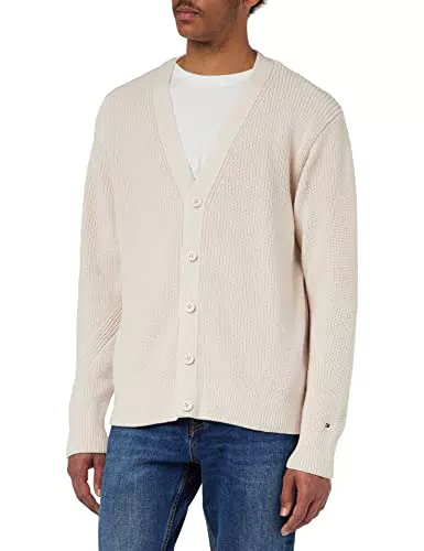 Tommy Hilfiger Cardigan con Struttura a Costine, Feather White