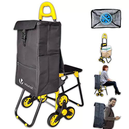 VOUNOT Carrello Spesa Pieghevole con 3 Ruote e Seduta
