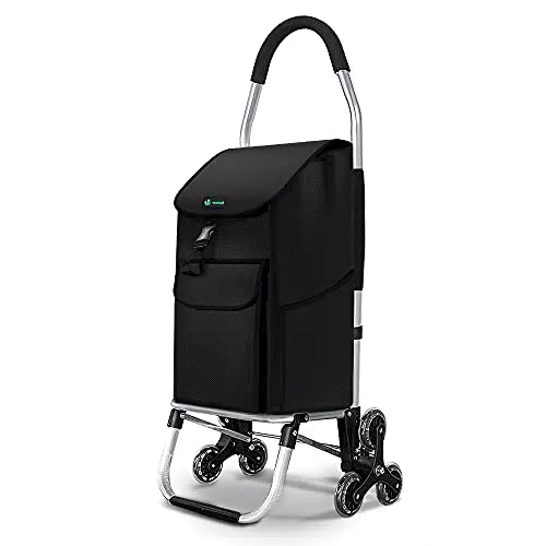 VOUNOT Carrello Spesa Pieghevole in Alluminio con Borsa Oxford Staccabile, 45 L, Nero