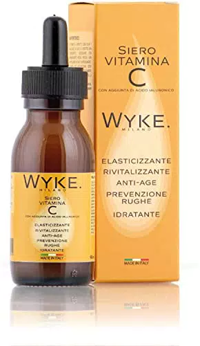 WYKE.MILANO - Siero viso 60 ml VITAMINA C Con Aggiunta Di Acido Ialuronico puro 100% biologico e naturale Made in Italy - ANTI-AGE