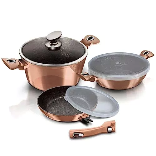 6 pcs cookware set with detachable handle, Metallic Line Rose Gold Edition