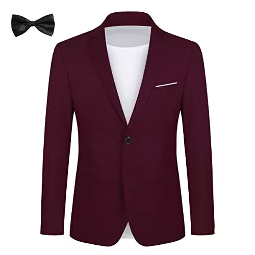 Allthemen Abito da Uomo in 2 Pezzi in Tinta Unita con Un Bottone Blazer + Cravatta Giacca Formale da Lavoro per Matrimonio Vino Rosso XXL