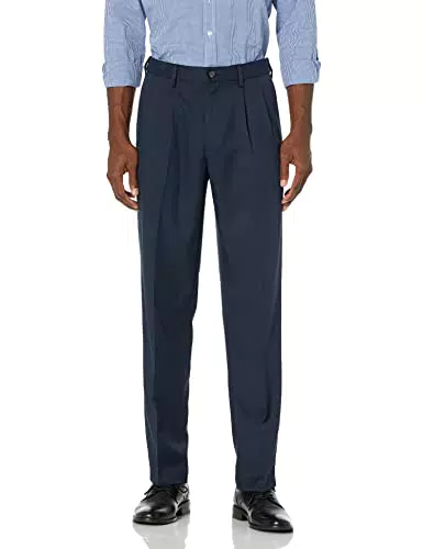 Amazon Essentials Pantaloni da Abito con Pinces con Vita Espandibile in Vita e Vestibilità Classica Uomo