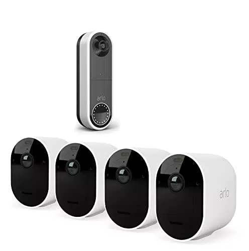 Arlo Pro 4, 4 Telecamere di Videosorveglianza WiFi con Video doorbell Wifi