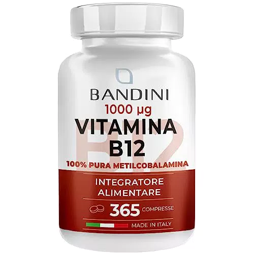 Bandini Vitamina B12 Vegan - Metilcobalamina 1000 µg - 365 compresse Vegane - 1 Anno di Fornitura - Vitamina B12 sublinguale - Vitamina B12 - Contribuisce al normale metabolismo energetico