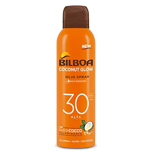 Bilboa, BOV Solare Coconut Glow SPF 30, Crema Solare Spray con Olio di Cocco e Vitamina E
