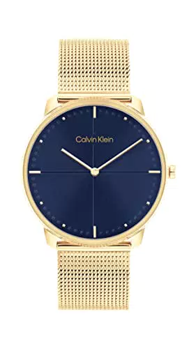 Calvin Klein Orologio Analogico al Quarzo con Cinturino in Maglia Metallica in Acciaio Inossidabile Dorato - 25200153