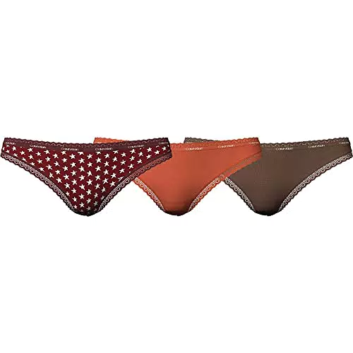 Calvin Klein Thong 3Pk, Star Stamp_Red/Burnt Embers/Camel