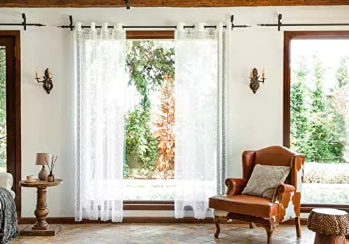 ENGLISH HOME Blumen Sheer - Set di 2 tende trasparenti con occhielli