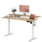Fenge Scrivania Elettrica a 2 Livelli 140x73, 5cm Scrivania Regolabile in Altezza con 3 Tastiere a Memoria Automatica e Gancio