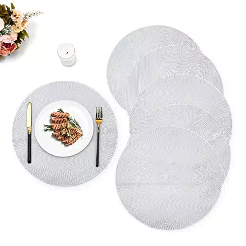 Hommdiy 38cm 6pcs Tovagliette Rotonde Curve, Tovaglietta Rotonda Vuota in PVC Lavabile
