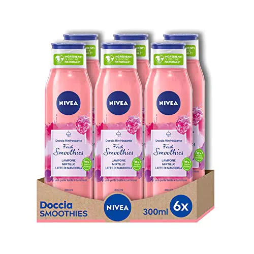 NIVEA Doccia Rinfrescante Fresh Smoothies Lampone & Mirtillo in confezione da 6 x 300 ml