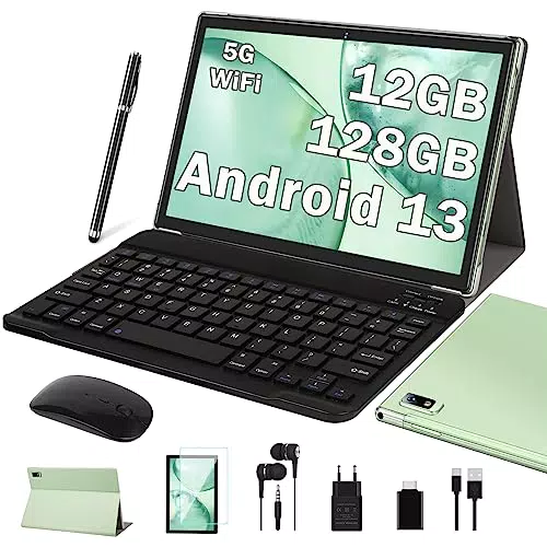 Oangcc Tablet 10 Pollici 128 GB, con Tastiera e Mouse, Verde
