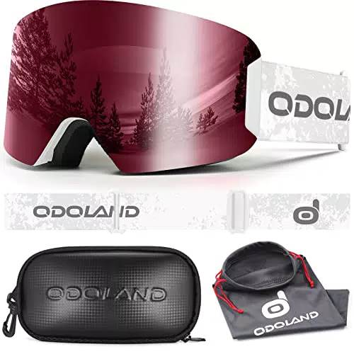 Odoland Kit di Maschera da Sci con Scatola, Maschera Snowboard Cilindrici Ampia Vista Anti-Nebbia Protezione UV