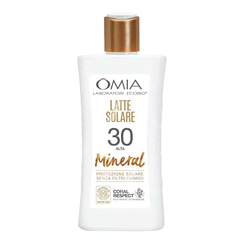 Omia, Latte Solare Mineral SPF30 Viso e Corpo, Protezione Solare Alta