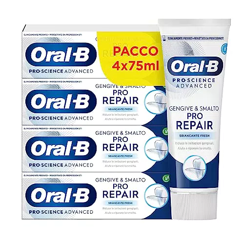 Oral-B Dentifricio Professional Gengive & Smalto Pro-Repair Sbiancante Delicato. Confezione da 4 Dentifrici