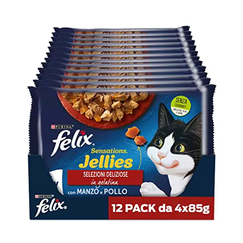 Purina Felix Sensations Jellies Cibo Umido per Gatti con Manzo e Pollo