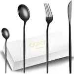 Set di posate nere da 6 persone, COPOTI 24 pezzi nero posate coltello forchetta cucchiaio cena set 24 pezzi