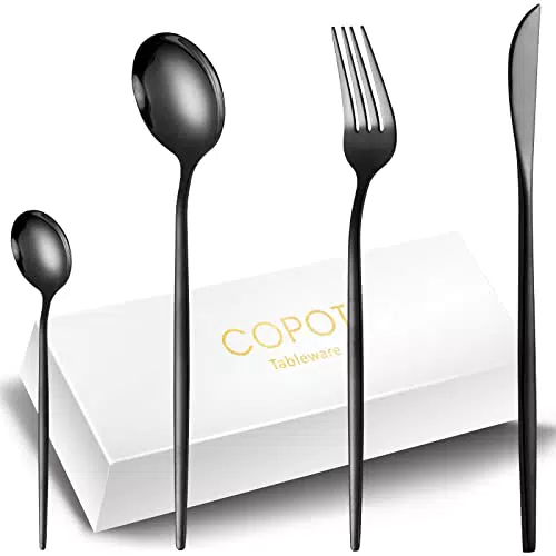 Set di posate nere da 6 persone, COPOTI 24 pezzi nero posate coltello forchetta cucchiaio cena set 24 pezzi