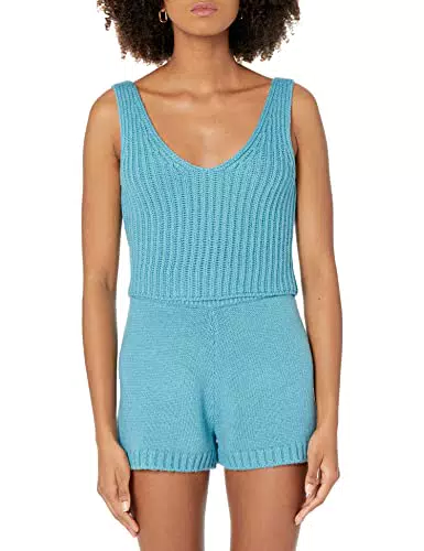 The Drop Sylvie, Canotta Corta in Maglia a Costine con Doppio Scollo a V da Donna