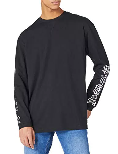 Urban Classics Simbolo Cinese Oversize LS T-Shirt, Nero
