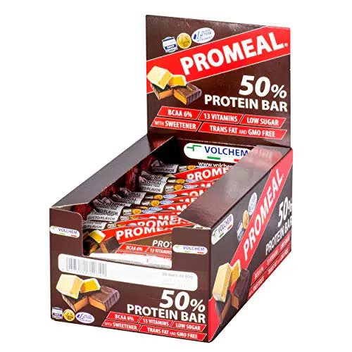 Volchem, Promeal Protein 50%, 20 barrette da 60 g, Gusto Dark Chocolate