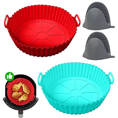2 Pezzi Teglia in Silicone per Friggitrice ad Aria, Cestello per Friggitrice ad Aria 22cm