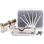 7-in-1 Set Grimaldelli Professionali per imparare ad aprire lucchetti con Serratura Porta Trasparente 2-in-1 per Allenamento by LockCowboy + 2 guide E-book in Omaggio