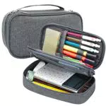 AIMEDIA Astuccio Classico, Astuccio Grande Capacità con 3 Scomparti in Tela Monocromo Portatile Durevole