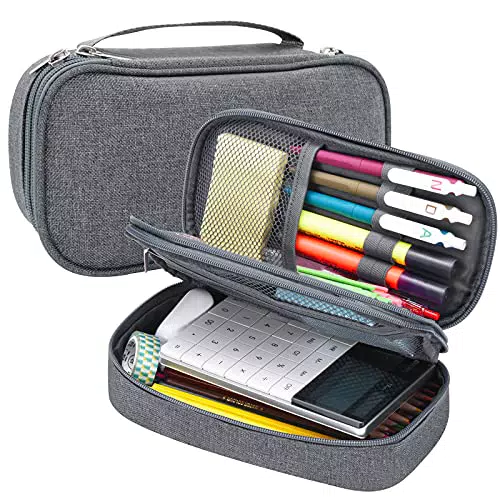 AIMEDIA Astuccio Classico, Astuccio Grande Capacità con 3 Scomparti in Tela Monocromo Portatile Durevole