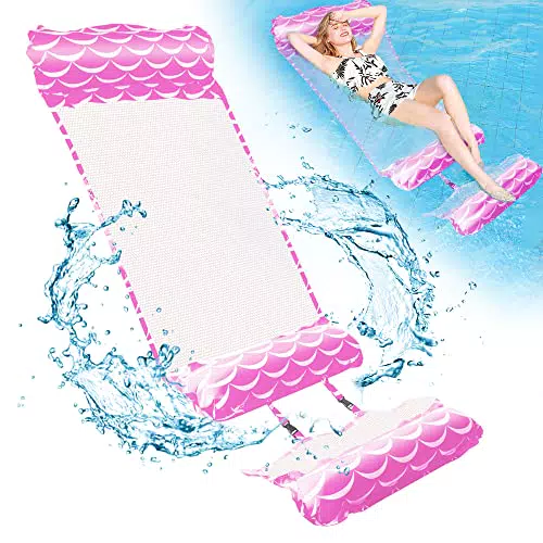 Amaca Galleggiante Amaca Gonfiabile 4 in 1 Letto Galleggiante Gonfiabile Portatile Amaca Gonfiabile Piscina Lettino Sedia Drifter Amaca da Mare per Adulti e Bambini Estiva per Amaca da Piscina（Rosa）