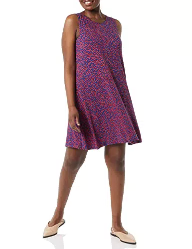 Amazon Essentials Abito Swing a Canottiera Donna, Blu Marino/Rosso