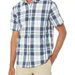 Amazon Essentials Camicia in Popeline a Maniche Corte, Motivo Quadri Grandi, M