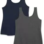 Amazon Essentials Canotta Donna, Pacco da 2, Carbone Puntinato/Blu Marino