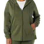 Felpa con Cappuccio e Zip in Pile, XL+, Verde Oliva