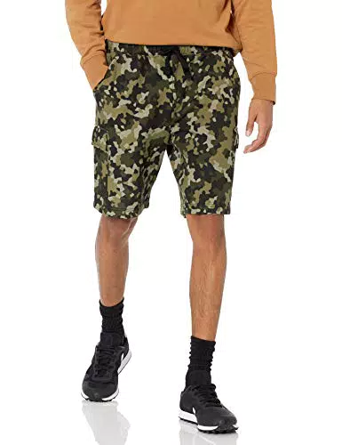 Amazon Essentials Pantaloncini Cargo in Pile Uomo, Verde Oliva Mimetica