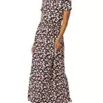 Amazon Essentials Vestito Molto Lungo Stretto in Vita A Maniche Corte Donna