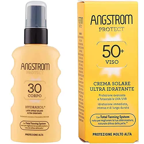 Angstrom Protect Latte Solare in Formato Spray, Protezione Solare Corpo 30+ & Protect Crema Solare Viso