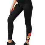 AURIQUE Legging Sportivi con Stampa Floreale Donna, Nero