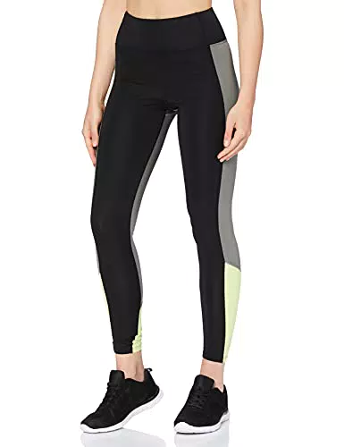 AURIQUE Leggings Sportivi Colour Block Donna, Nero/Verde Salvia/Verde Scuro