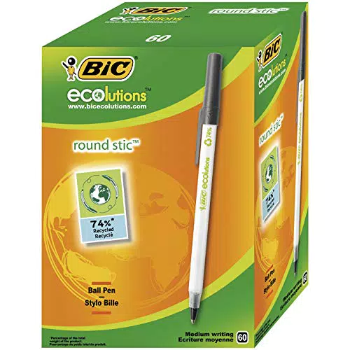 BIC Ecolutions Round Stic, Penne Nere a Sfera, 74% di Plastica Riciclata