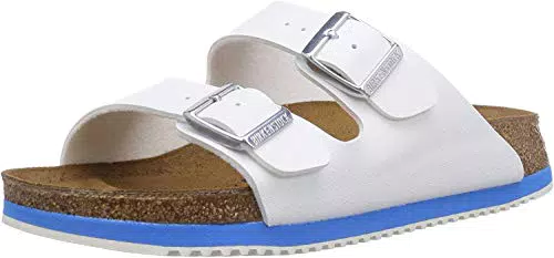 Birkenstock Arizona, Ciabatte unisex adulto, pelle, biano/azzurro, 38