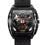 CIGA Design Orologio da uomo automatico meccanico scheletro analogico 3ATM Cassa in acciaio inossidabile Cinturino in silicone Orologio casual quadrante tonneau