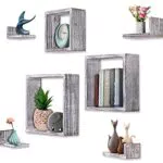Comfify Rustic Wall Mounted Square Square a Forma di mensole galleggianti - Set di 7-3 mensole quadrate e 4 mensole rustiche a Forma di rettangolo